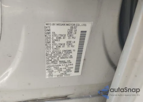 2008 Nissan Titan Xe z USA, uszkodzony, nr VIN 1N6AA07D48N325286